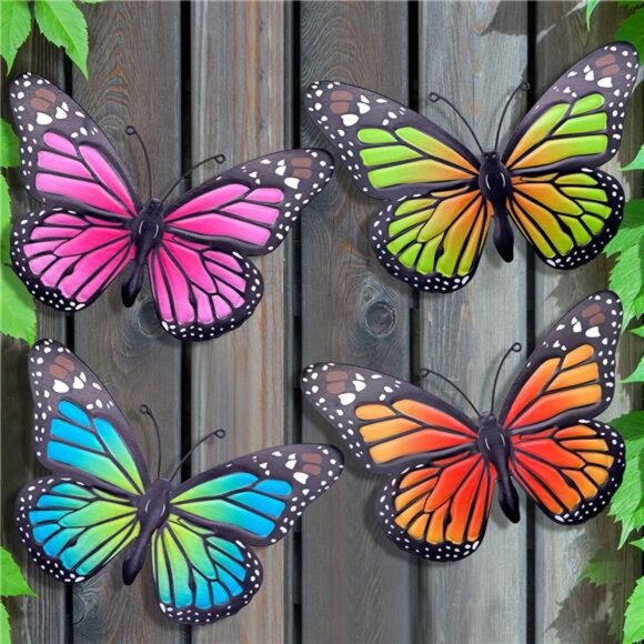 Metal Butterfly Wall Art Outdoor Decor - 4 Pack 9.8in Butterflies Wall Decor - Picture 1 of 7
